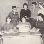 The 1961 Fergusonian (yearbook) staff were, from left seated, Marlene Hodge, Judy Chitwood, Sue Guy and Lidie Jones. Standing from left are Dolphus Price, advisor Elaine Cornell, Bryan Morrow and Carol Brown Bray.