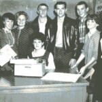 65-66 Yearbook : Seated Linda Whitaker. L to R : Editor Sandra Denney, Barbara Taylor, Brenda "Bee" Flynn, Larry Smith, Cecil Phelps, Lawrence Abbott, Pauline Waddle, Co Editor Bonnie Girdler.