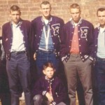 Nicholas, Frankie Dyer and Jimmy Young. Kneeling is Bert Minton.