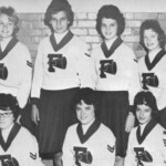 1962-63 Varsity Cheerleaders. Seated from left : Ann Edison, Virginia Young, Barbara Meece. Standing from left Dorinda Johnson, Marilyn Yahnig, Brenda LaFavers and Peggy Lovins. These girls would graduate with the honor of cheering in the regional tournament all three of their years, and being the last Ferguson cheerleaders to appear at the regionals. 1962-63 Varsity Cheerleaders. Seated from left : Ann Edison, Virginia Young, Barbara Meece. Standing from left Dorinda Johnson, Marilyn Yahnig, Brenda LaFavers and Peggy Lovins. These girls would graduate with the honor of cheering in the regional tournament all three of their years, and being the last Ferguson cheerleaders to appear at the regionals.