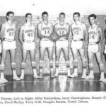 The '64-65 JV team from left : Mike Richardson, Larry Cunningham, Donnie Gibson, Bert Young, Jerry Peters, E. G. Wallen, Cecil Phelps, Terry Goff, Doug Barnes and Coach Cowan. The two blacks in this photo and the black on the varsity were the first minority athletes in Ferguson history. The '64-65 JV team from left : Mike Richardson, Larry Cunningham, Donnie Gibson, Bert Young, Jerry Peters, E. G. Wallen, Cecil Phelps, Terry Goff, Doug Barnes and Coach Cowan. The two blacks in this photo and the black on the varsity were the first minority athletes in Ferguson history.