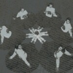 The 1958 cheerleaders seen looking down from the balcony. The 1958 cheerleaders seen looking down from the balcony.