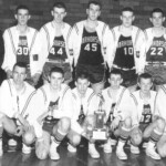 The 1960-61 Ferguson Warhorses. L to R, front row: Eldridge LaFavors, Charles Norfleet, Joe Wheeler, Howard Hunt, Sammy Bell, Jerry Wallace. Back row : Coach Herb Childers, Larry Stephens, Carl Yahnig, Gerald Nicholas, Donnie Cowan, Michael Simpson, James Hughes.
November 1960 was the beginning of Ferguson's last great basketball golden era. The Warhorses won three straight district titles and were stopped barely short of the State Tournament both years. This 60-61 team finished 16-6 but five of their losses were in November and December as they worked on timing and shooting. In January and February they went undefeated. They upset Somerset to win the District but lost to Stanford in the 12th Region semifinals. The 1960-61 Ferguson Warhorses. L to R, front row: Eldridge LaFavors, Charles Norfleet, Joe Wheeler, Howard Hunt, Sammy Bell, Jerry Wallace. Back row : Coach Herb Childers, Larry Stephens, Carl Yahnig, Gerald Nicholas, Donnie Cowan, Michael Simpson, James Hughes. November 1960 was the beginning of Ferguson's last great basketball golden era. The Warhorses won three straight district titles and were stopped barely short of the State Tournament both years. This 60-61 team finished 16-6 but five of their losses were in November and December as they worked on timing and shooting. In January and February they went undefeated. They upset Somerset to win the District but lost to Stanford in the 12th Region semifinals.