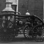 The Ferguson Firewagon of 1918. The Southern Railroad housed this contraption at the Ferguson Rail Yard, but it could be used anywhere in town. At first they hitched horses to it, but eventually they towed it with a truck. One man operated a pump, which built up pressure to force the water through the hoses. Fire was always a danger along the railroad tracks, because hot ashes and sometimes burning coals would shoot out of the engine smokestacks and land on tarpaper roofs of nearby houses or in dry leaves on the ground. This firewagon saw plenty of action.